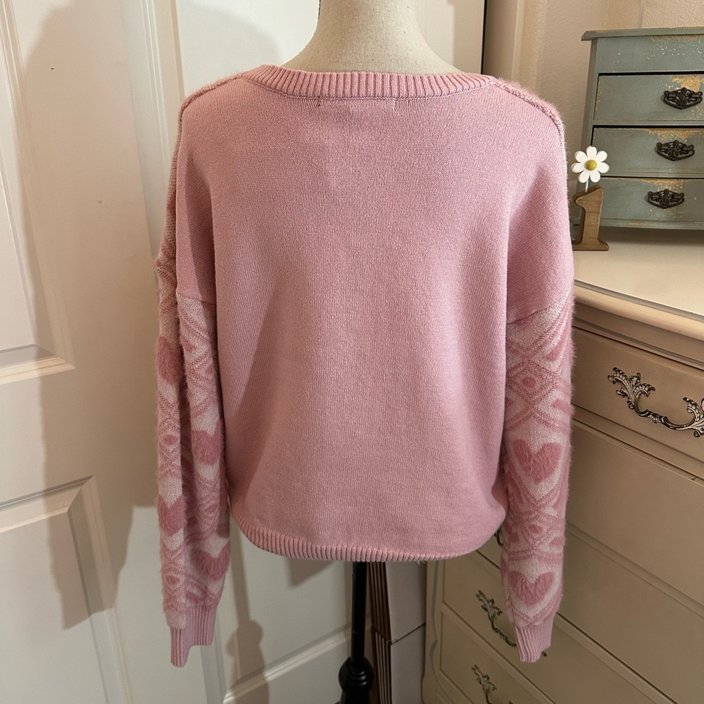 Pink Heart Patterned Women's Sweater - Picture 3 of 3